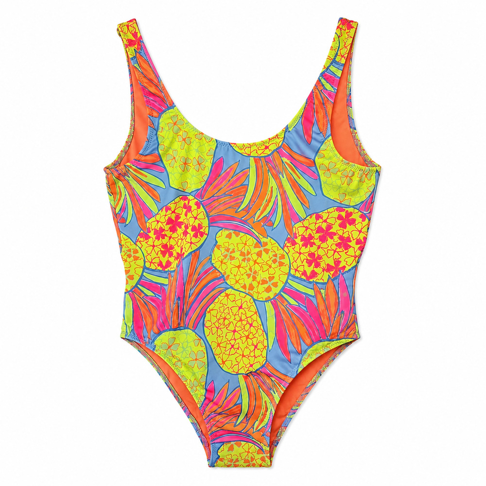 Chubbies Tropical Pineapple One Piece Swimsuit Women's Small Neon Print